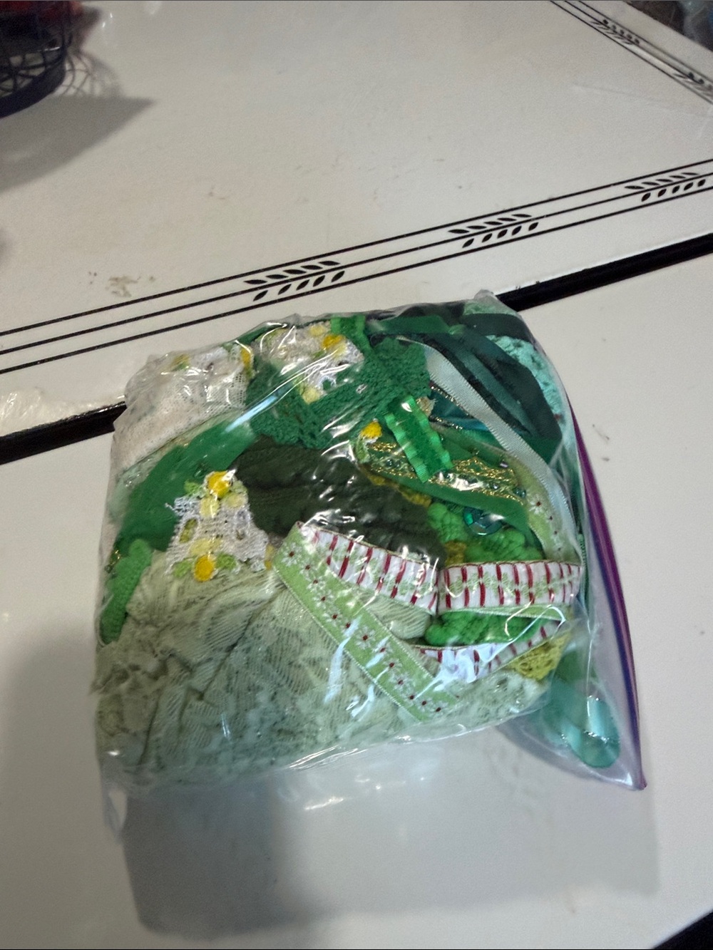 Lot of 37 Yards of Ribbon and Trims in shades of Green
